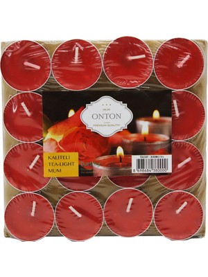 Krm 16 Parça  Kırmızı Tea Light Yuvarlak Mum (5047) Krm