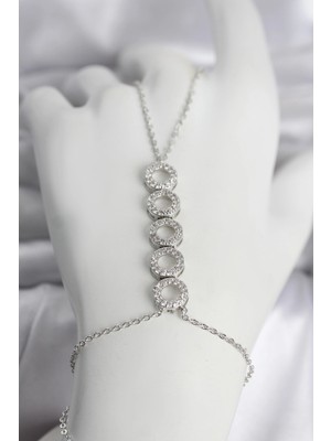 Uravas Store Pirinç Gümüş Renk Zirkon Taşlı Sıralı Halka Model Kadın Şahmeran