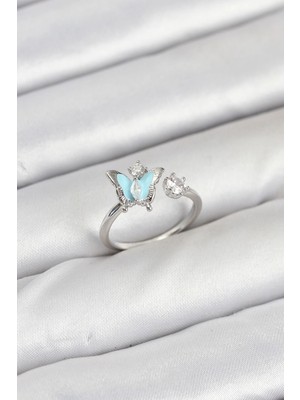 Krm Pirinç Gümüş Renk Kelebek Model Kadın Yüzük Krm