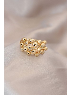 Krm Ayarlamalı Gold Renk Metal Bombeli Boluncuk Model Yüzük Krm