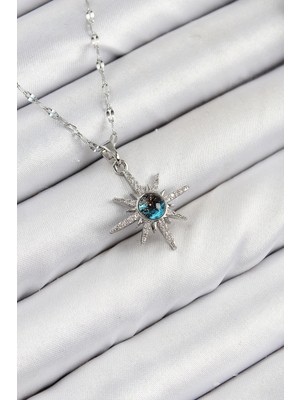 Krm 316L Çelik Zirkon Taşlı Kutup Yıldızı Model Gümüş Renk Kadın Kolye Krm