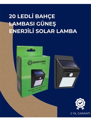 Krm Solar Enerjili 20 LED Duvar Lambası | Hareket Sensörlü, Su Geçirmez, Kablo Gerektirmez Krm