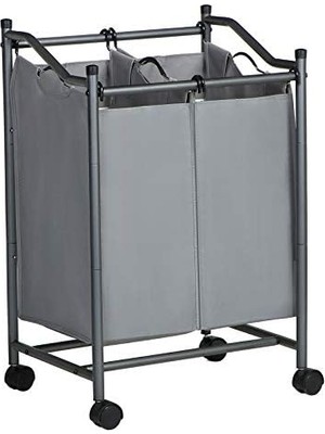 Berry Store Çamaşır Ayırıcı, Tekerlekli ve 2 Bölmeli, Çamaşır Sepeti, Çıkarılabilir Çantalı Çamaşır Arabası, Toplam Kapasite 90 L, Gri, LSF002GS