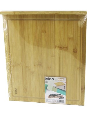 Krm 38X45CM Ahşap Bambu Kesim Panosu - Kesme Tahtası Tezgah Üstü  Kanallı - Kenar Destekli (504