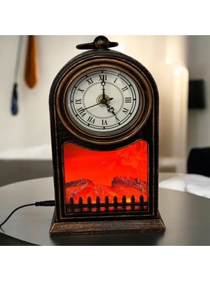 Venüs Shopping LED Işıklı Siyah Eskitme Şömine Saat