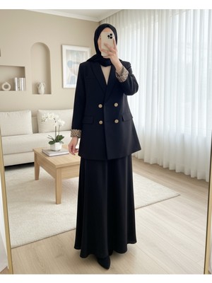 Modamorfo Cep Detaylı Çift Düğmeli Blazer Ceket -Siyah