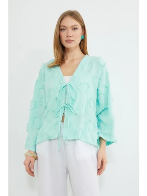 FullaModa Püsküllü Önü Bağlamalı Salaş Kimono