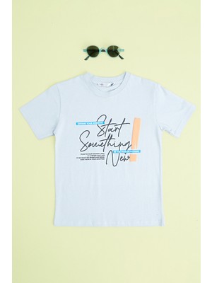 FullaModa Yazı Baskılı Bisiklet Yaka Erkek Çocuk Tişört