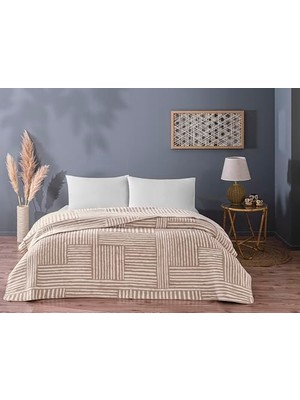 MarkEntegra Taç Gable DESENLI%100 Pamuk Pamuk Battaniye, Bej, Tek Kişilik