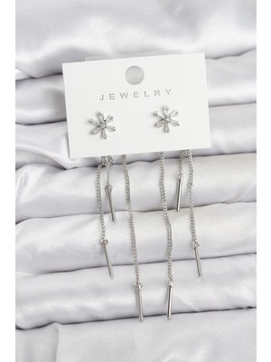 MiraLive Mey Ithalat® Çiçek Model Gümüş Pirinç Sallantılı Kadın Küpe