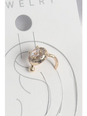 MiraLive Mey Ithalat® Pirinç Gold Renk Zirkon Taşlı Kadın Kıkırdak Küpe