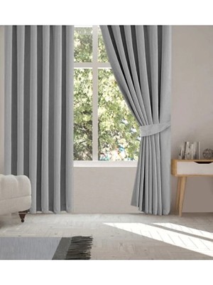 Taç Gri Blackout Işık Geçirmez Kornişli Karartma Saten Perde Lüks Fon Perde Gri