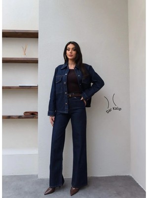 Esra Helvacı Denim Çıtçıtlı Gömlek Pantolon Takım