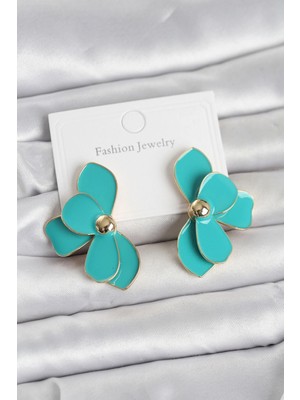 MiraLive Mey Ithalat® Turkuaz Mineli Lotus Model Pirinç Kadın Küpe