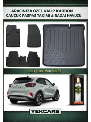 Yek Cars Ford Puma 2023 Model Karbonlu Kauçuk Paspas Seti ve Alt Bagaj Havuzu
