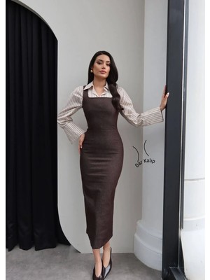 Esra Helvacı Kare Yaka Kalın Askılı Denim Elbise