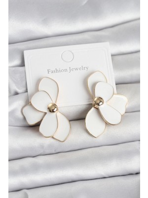 MiraLive Mey Ithalat® Beyaz Mineli Lotus Model Pirinç Kadın Küpe