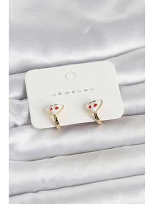 MiraLive Mey Ithalat® Pirinç Gold Renk Mineli Kalp Kiraz Model Çocuk Küpe