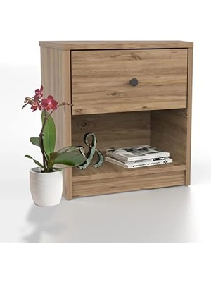 Calperia Tek Çekmeceli Ceviz Renkli Komodin - Modern Tasarım