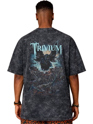 Sevbano Tasarım Trivium Rock Metal Müzik Grubu Sırt Baskılı Unisex Oversize Vintage Yıkamalı Tişört