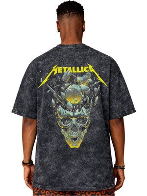 Sevbano Tasarım Metallica Rock Metal Müzik Grubu Sırt Baskılı Unisex Oversize Eskitme Yıkamalı Tişört