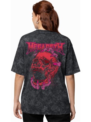Sevbano Tasarım Megadeth Rock Metal Müzik Grubu Sırt Baskılı Unisex Oversize Vintage Yıkamalı Tişört