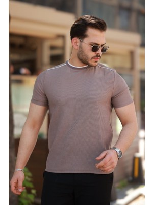 Ulak Handmader Erkek Omuzlar Çizgi Detaylı Kısa Kollu T-Shirt