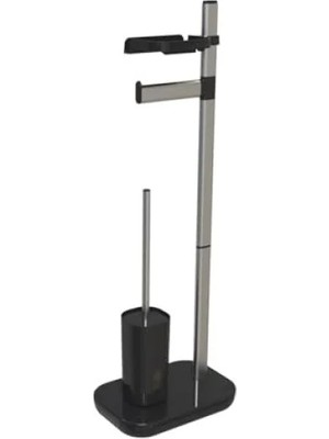 Calperia Paslanmaz Malzemeden Üretilmiş Siyah Tuvalet Kağıtlık ve Fırça Seti