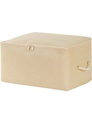 Calperia Küçük Boy Bej Balıksırtı Desenli Hurç - 30 x 22 x 18 cm