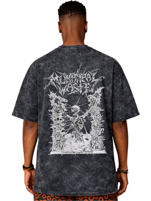 Sevbano Tasarım Municipal Waste Rock Metal Müzik Grubu Sırt Baskılı Unisex Oversize Vintage Yıkamalı Tişört