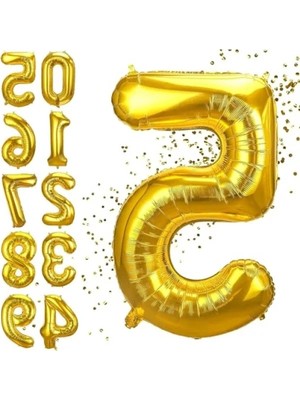 Calperia 5 Yaş Doğum Günü Rakam Balonu - Gold Renk Uçan Balon