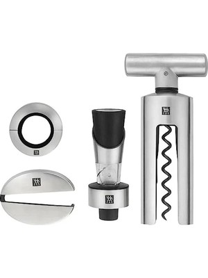 Calperia 4 Parça Zarif Tirbuşon Seti - Folyo Kesici ve Damla Halkası ile