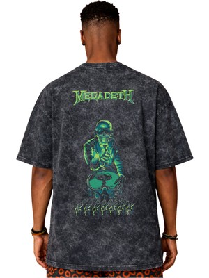 Sevbano Tasarım Megadeth Rock Metal Müzik Grubu Sırt Baskılı Unisex Oversize Vintage Yıkamalı Tişört