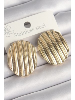 MiraLive Mey Ithalat® Pirinç Gold Renk Işlemeli Daire Plaka Model Kadın Küpe