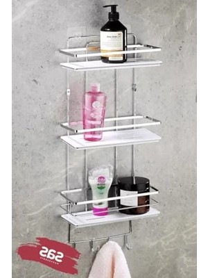 Calperia Yapışkanlı Paslanmaz Ayarlanabilir Banyo Düzenleyici Raf, Krom-Beyaz