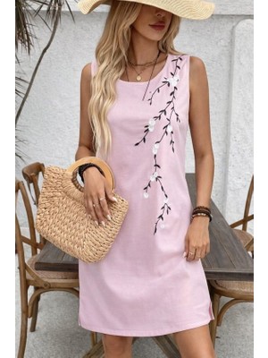 Passense Kadın Askılı Yuvarlak Yakalı Çiçek Desenli Kısa Elbise