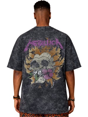 Sevbano Tasarım Metallica Rock Metal Müzik Grubu Sırt Baskılı Unisex Oversize Eskitme Yıkamalı Tişört