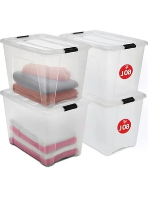 Calperia 60L Kapaklı Şeffaf Saklama Kutusu - 4'lü Set