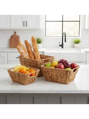 Calperia 3'lü Doğal Hasır Sepet Seti, Çok Amaçlı Düzenleyici