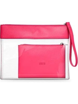 Calperia Şeffaf Makyaj Çantası - Fuchsia Renk, Pratik Taşıma