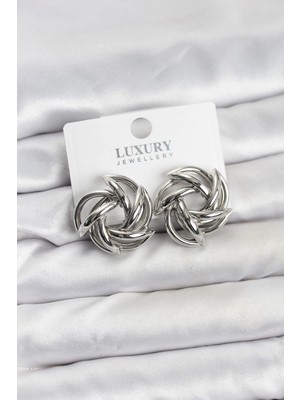 MiraLive Mey Ithalat® Gümüş Renk Pirinç Keskin Sarmal Model Kadın Küpe