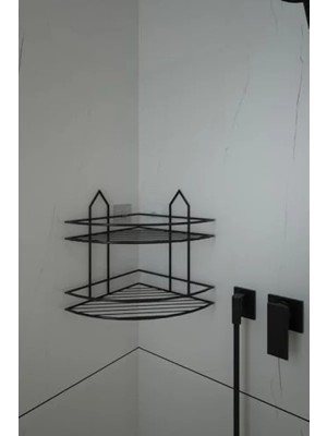 Calperia Iki Katlı Siyah Köşe Şampuanlık