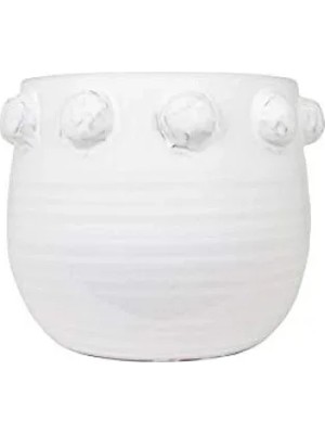 Calperia Kabartma Tasarımlı Beyaz Terakota Saksı