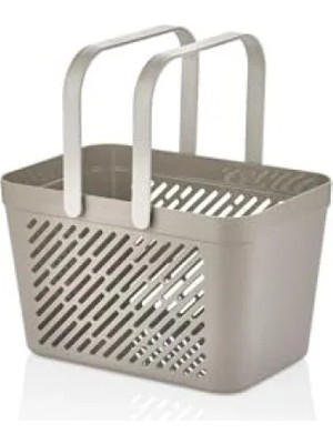 Calperia Çok Amaçlı Taşınabilir Organizer Sepet, Gri Kulplu, 17 cm Yükseklik