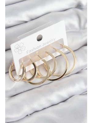 MiraLive Mey Ithalat® Pirinç Halka Model Gold Renk Kadın Set Küpe