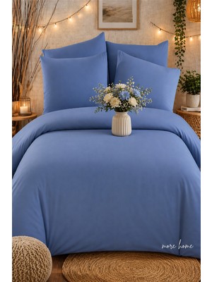 More Home  Çift Kişilik Yorgan Kılıfı + Yastık Kılıfı   (Çarşafsız) Mavi