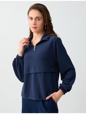 Jimmy Key Lacivert Uzun Kollu Dik Yaka Örme Modal Sweatshirt