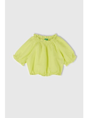 United Colors Of Benetton Keten Karışımlı Büzgü Dikişli Kısa Kollu Bluz Model Kodu: 5IPVCQ03SSARI