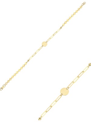 Zümrüt Sarraf 14 Ayar Altın Pullu Ataç Zincir Bileklik