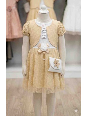 Kız Çocuk Bolerolu Çantalı Tül Detaylı Abiye Elbise ​Dodi Petto  (4 - 6 Yaş)